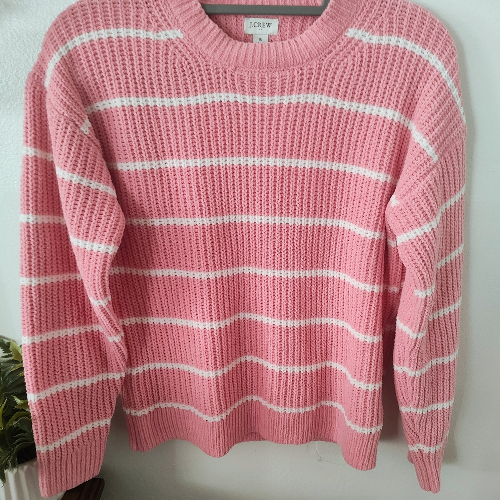 J. Crew Women's Sweater in Pink and White Stripes